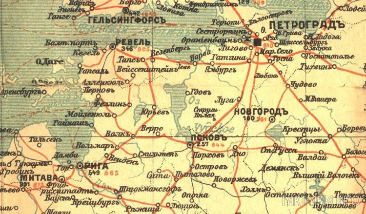 Фрагмент карты почтовых сообщений Российской империи 1917 года