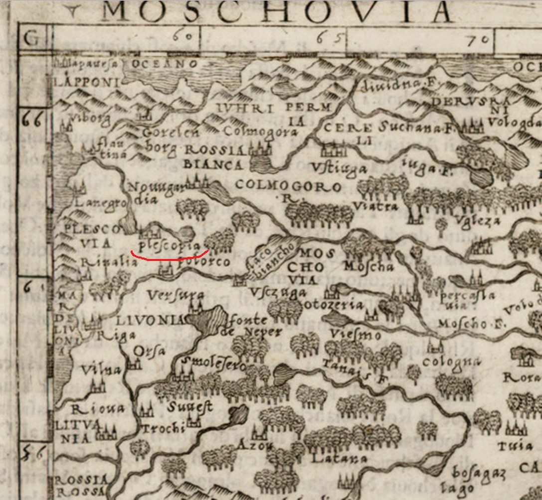 Фрагмент карты Джакомо Кастильди 1548 года с Плескавией.