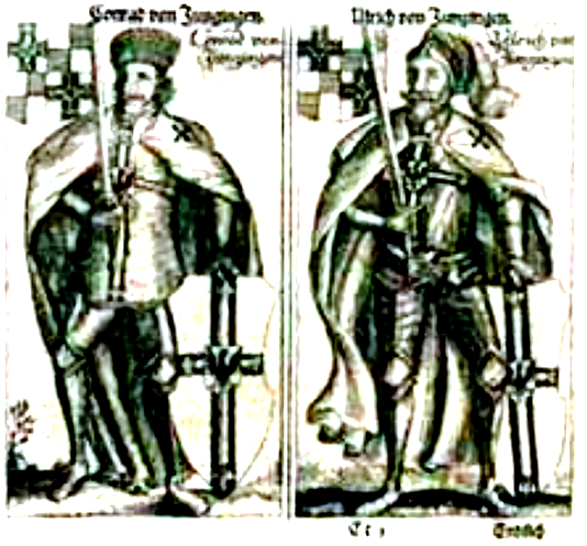 Рыцари Тевтонского ордена, на средневековой гравюре из Пруссии.