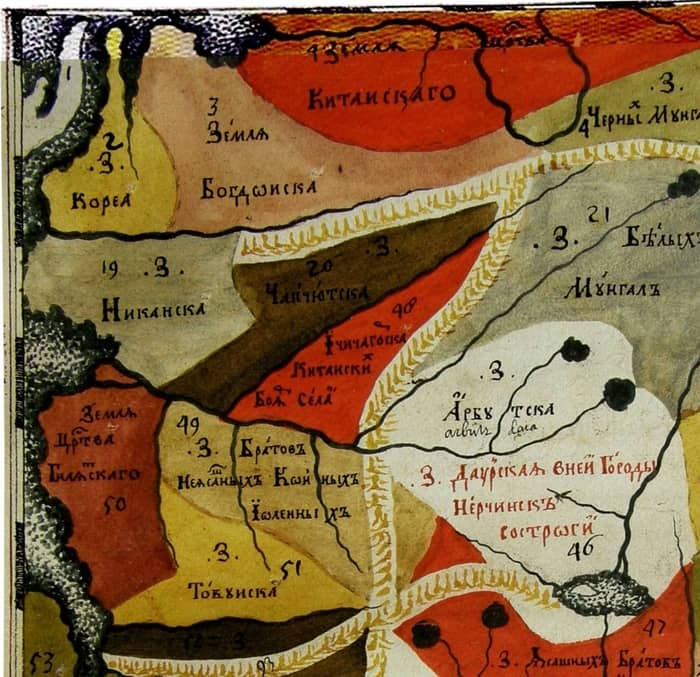 Никанска на карте Семёна Ремезова из "Хорографической чертёжной книги Сибири" (1699г.).
