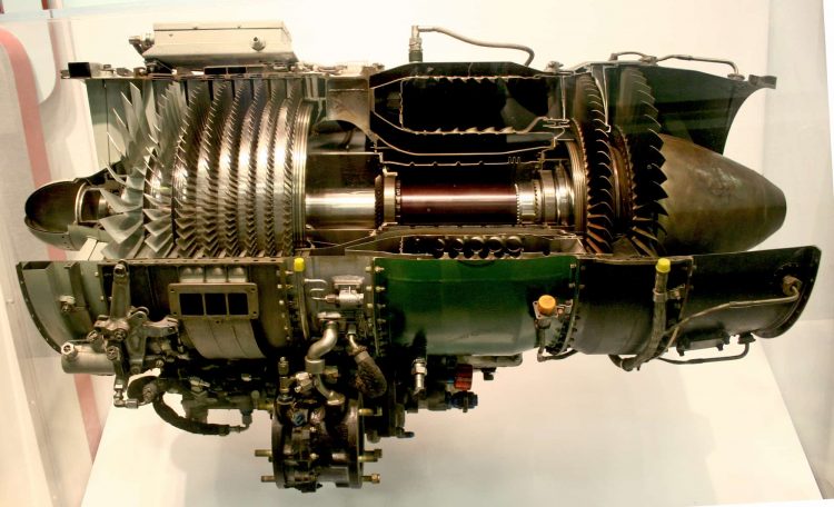 Flugzeug Motor als Rückstoß-Durchfluß-Gasturbine