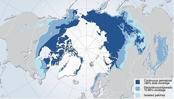 Карта вечной мерзлоты северного полушария Земли.
