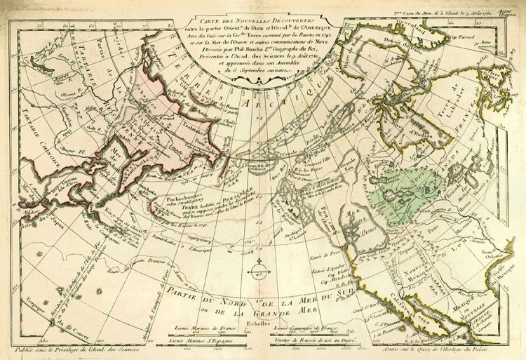 Карта. Сдвиг полюсов. Море на севверо-западе США 1782