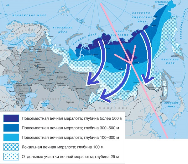 Вечная мерзлота в россии на карте