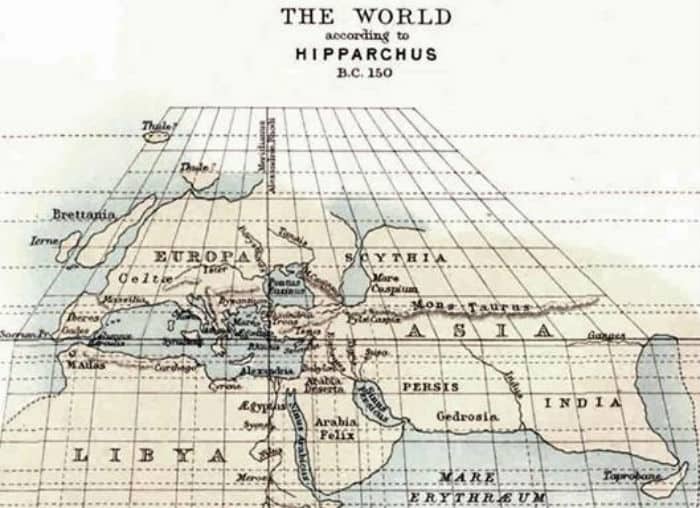 Карта мира, составленная Гиппархом, предположительно в 150 г.