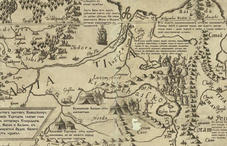 Югра, Лукоморье и Катайское море. Фрагмент карты Даниэля Келлера 1590г.