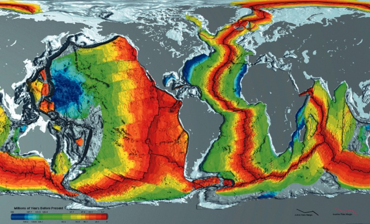 Возраст пород дна океана по данным NASA