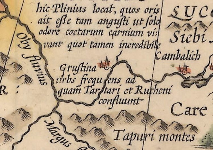 Грустина на карте И. Гондиуса 1606г