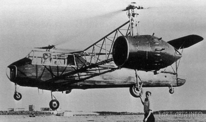 Двухмоторный вертолёт «Омега», созданный в ОКБ-3 Б. Н. Юрьевым и И. П. Братухиным. 1939 г.