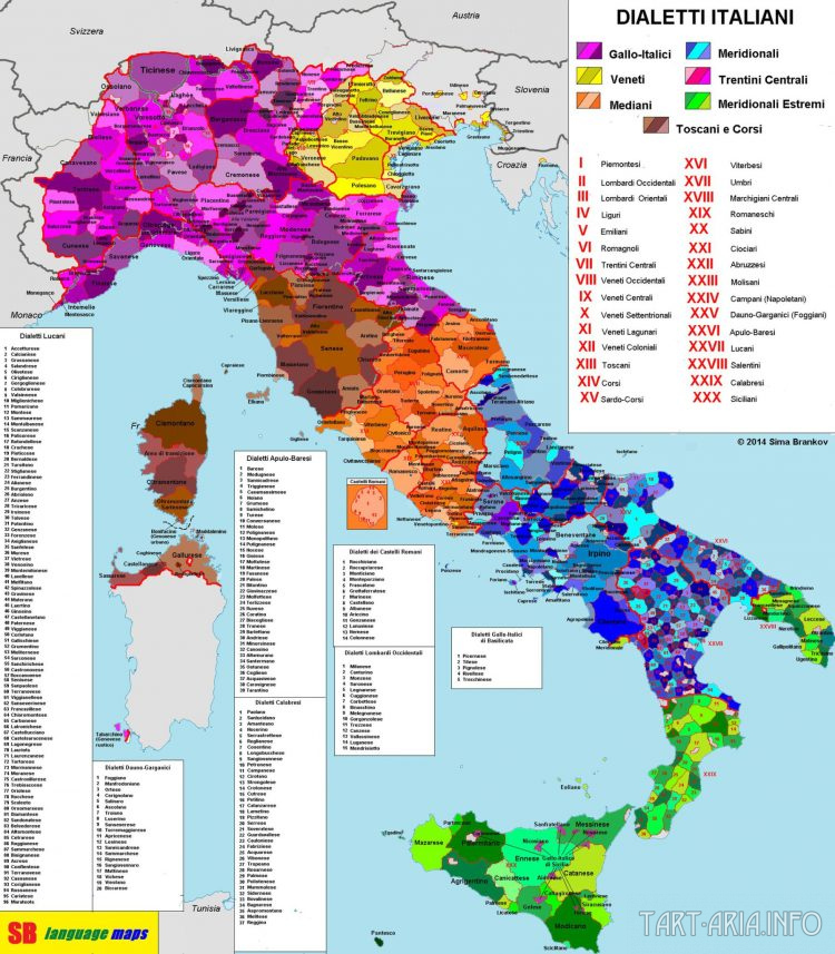 Карта диалектов Италии