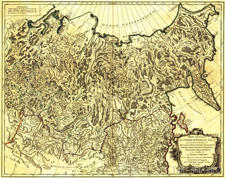 Рис. 30. Карта Азии, Gilles Robert De Vaugondy, 1750 г.