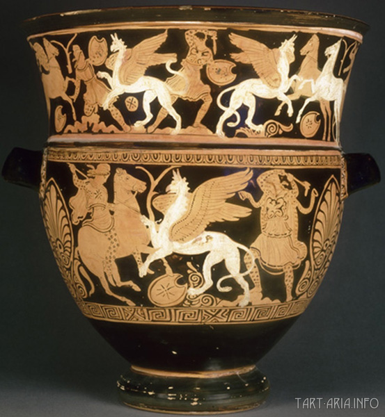 Аримаспы и грифоны, Лувр, Париж, 400-300г. до н.э. Источник 