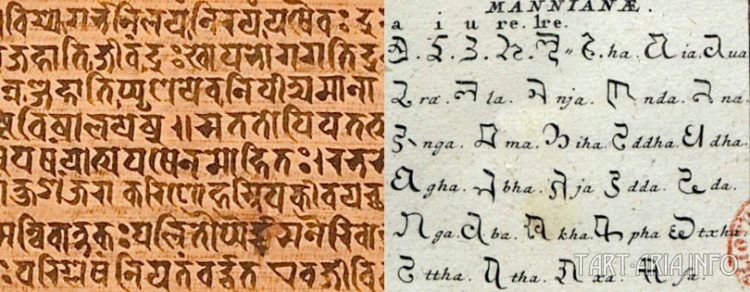 Фрагмент буддистского санскритского текста, написанного на деванагари, 11 век, Непал. Источник 
