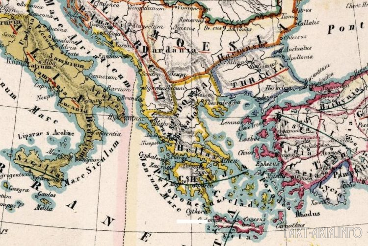 Фрагмент карты Das Romische Weltreich, nebst Versinnlichung seines allmaligen Anwachsens, 1851г.