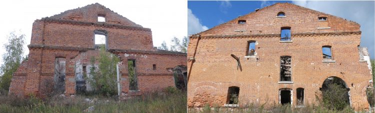 Фронтоны, левого (слева) и правого крыла.