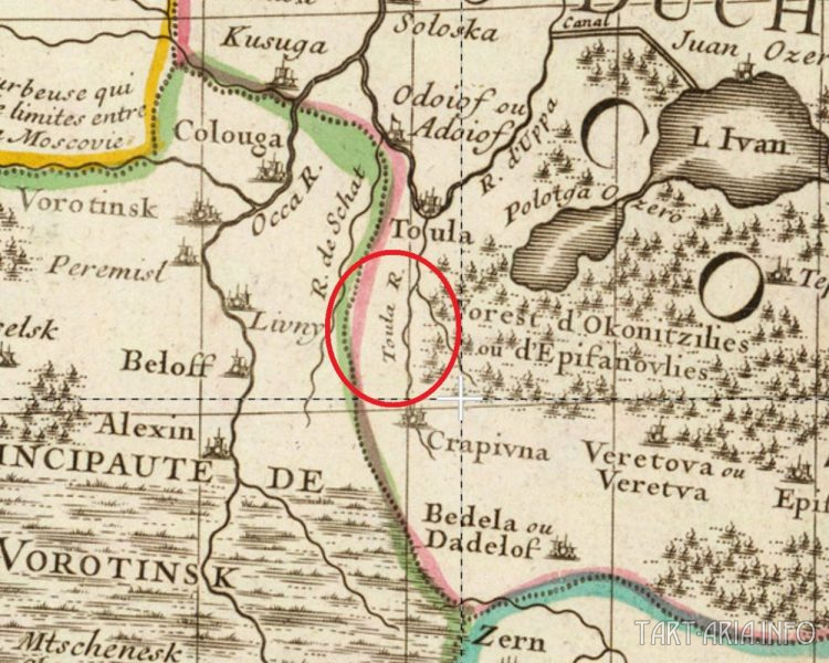 Карта 1706 года. Река Тула