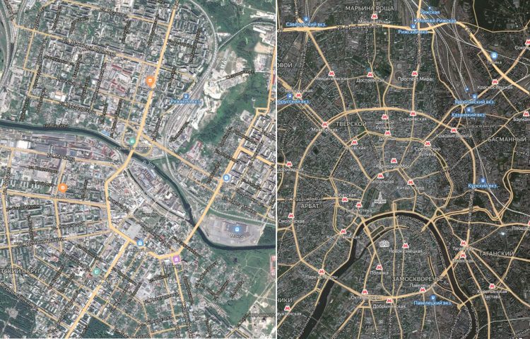 Планировка городов: слева Тула, справа Москва
