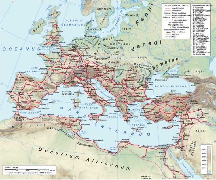 Главные дороги Римской империи во времена Адриана (117-138гг. н.э.) Источник 