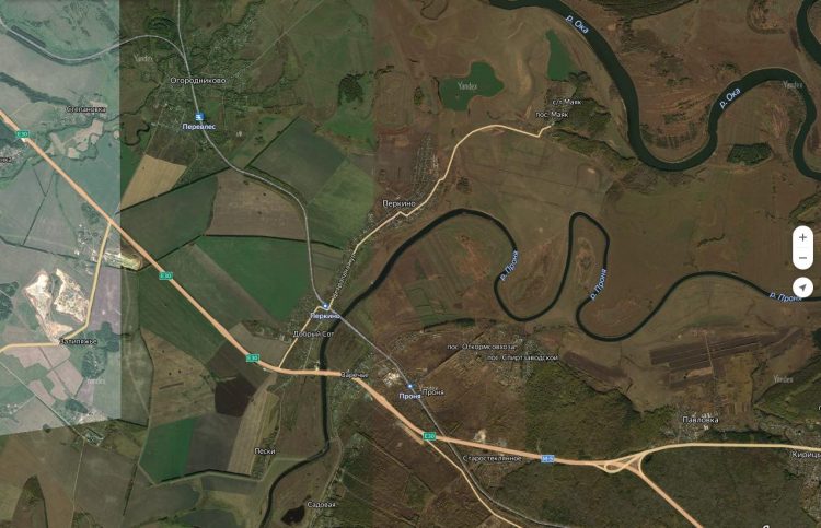 Впадение реки Проня в Оку, в районе Спасск-Рязанского