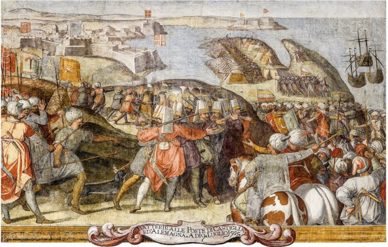 Осада Мальты в 1566 году (фреска Mattia Perez d'Aleccio).
