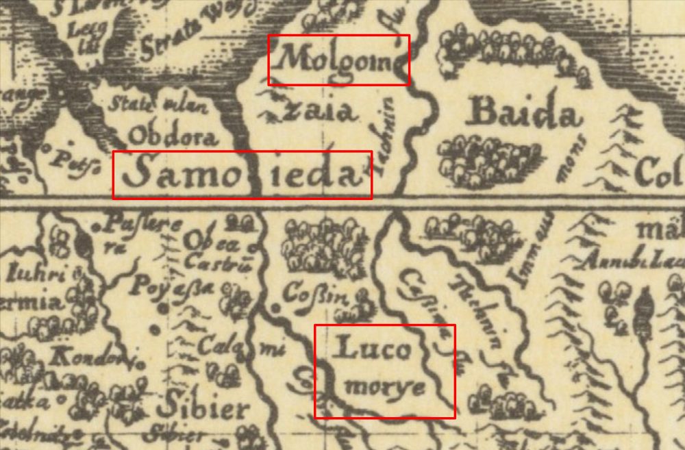 Самоедия и Лукоморье на карте Маттеуса Мериана